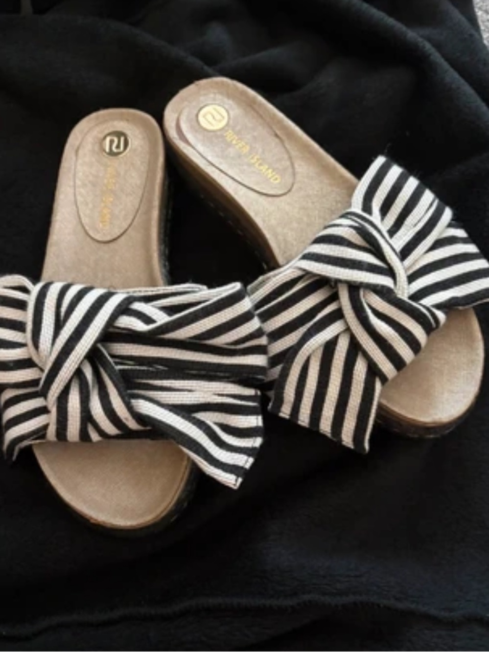 River Island Black & White Bow Slip-On Mules